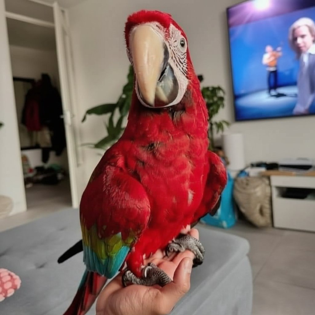 Green Wing Macaw for sale at Grace Parrots Aviary - Rambo, 5 months old male hand-raised tame exotic parrot, vet-checked healthy