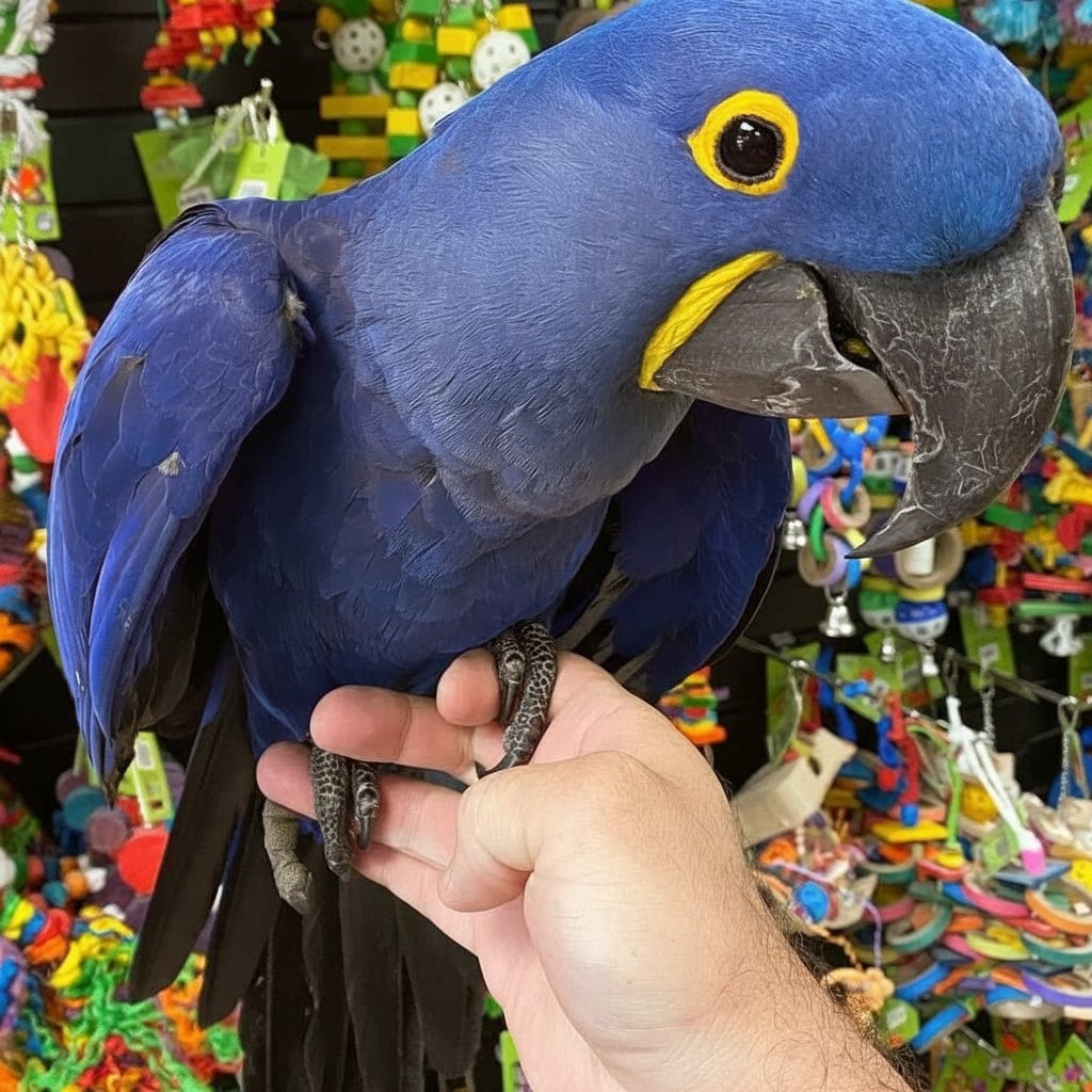 Rare Hyacinth Macaw for sale at Grace Parrots Aviary - hand-raised baby blue exotic macaw, vet-checked and disease-free