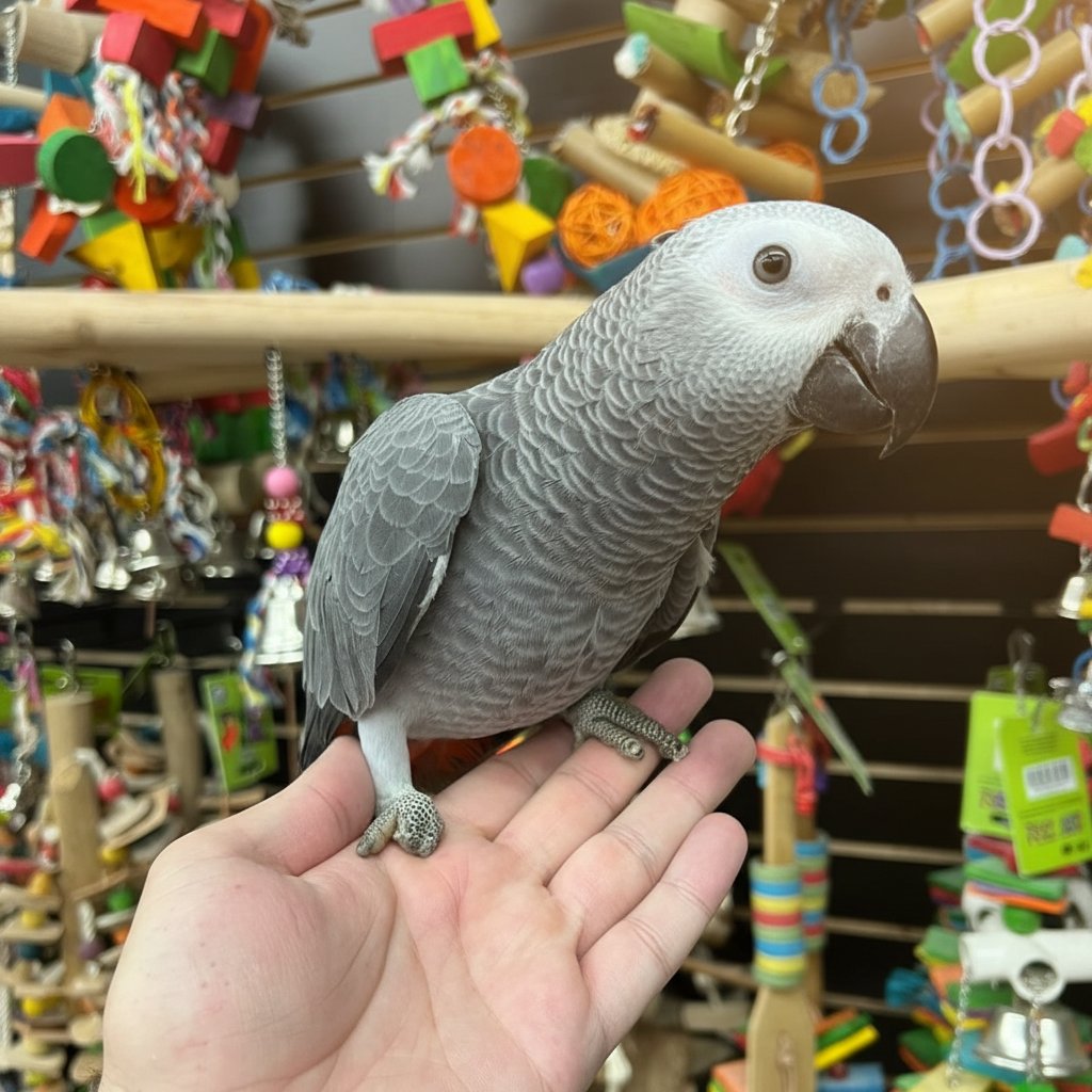 Timneh African Grey parrot for sale from Grace Parrots Aviary - Jessica, hand-raised tame talking parrot with calm temperament